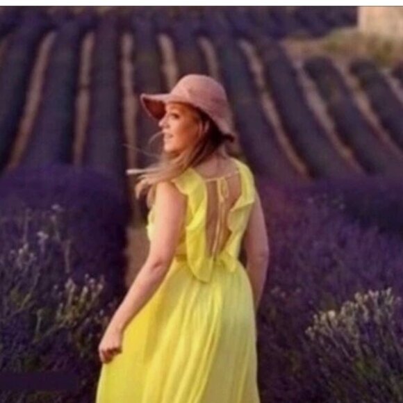 Zara yellow pleated ruffle plunge V-neck maxi dress - Picture 6 of 6